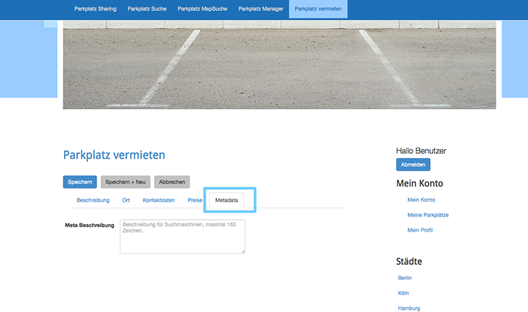parkplatz vermieten metabeschreibung